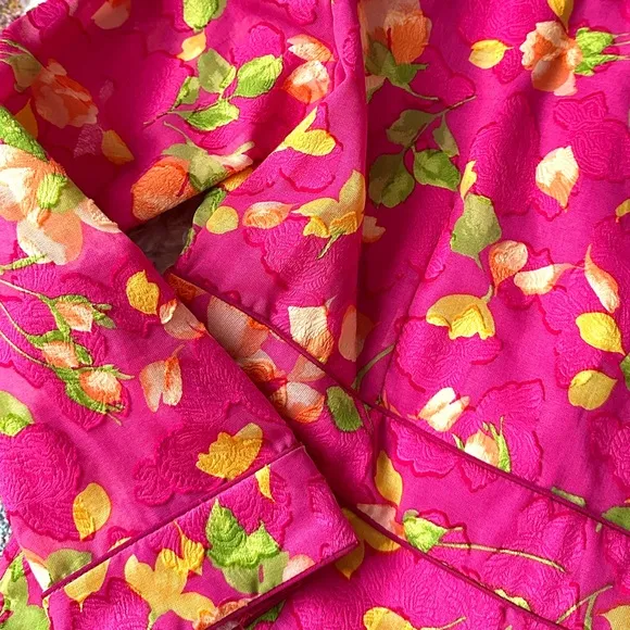 Vintage Lihli at Saks Fifth Avenue Pink Silk Floral Boat Neck Cocktail Dress 8