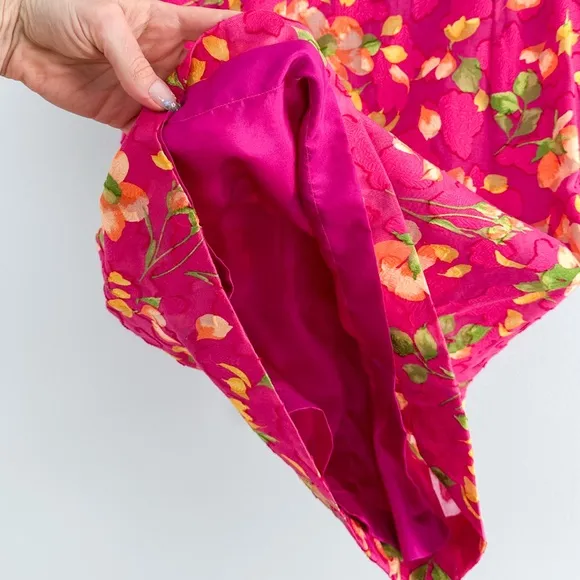 Vintage Lihli at Saks Fifth Avenue Pink Silk Floral Boat Neck Cocktail Dress 8