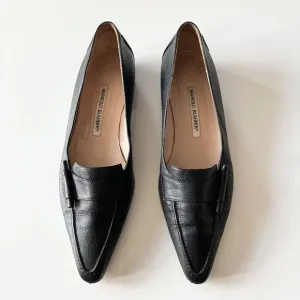 Vintage Manolo Blahnik Black Pebbled Leather Low Heel Flats Size 8.5 / Euro 38.5