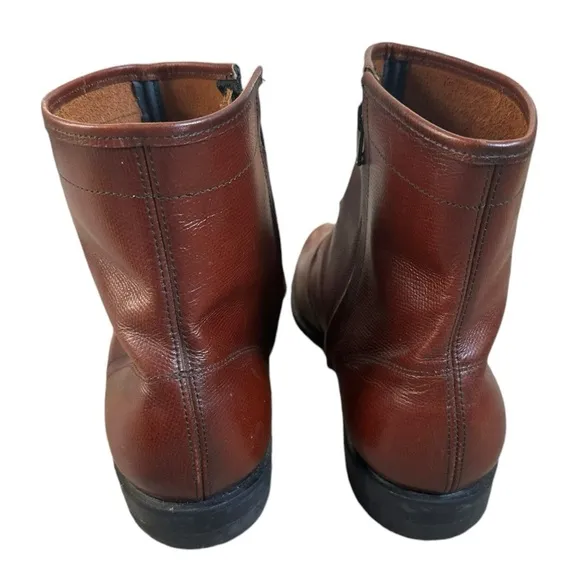 Vintage Mens Western Brown Leather Ankle Boots 13 D Side Zip Goodyear USA Made