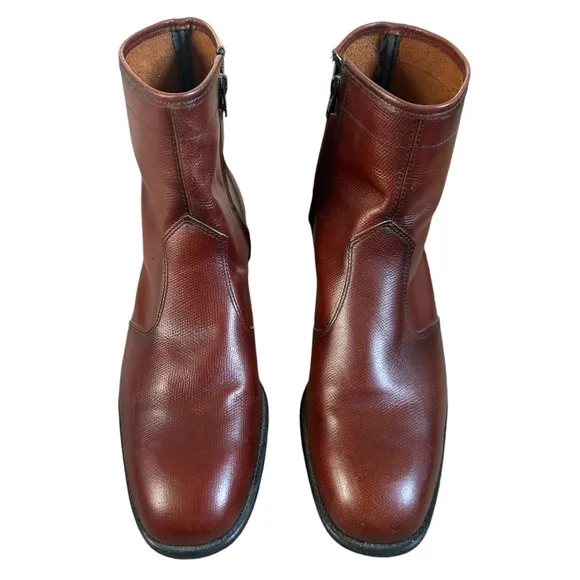 Vintage Mens Western Brown Leather Ankle Boots 13 D Side Zip Goodyear USA Made