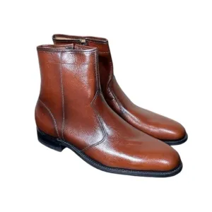 Vintage Mens Western Brown Leather Ankle Boots 13 D Side Zip Goodyear USA Made