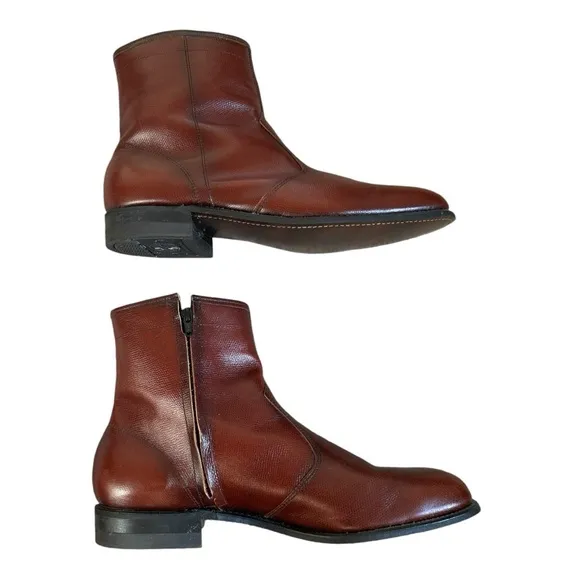 Vintage Mens Western Brown Leather Ankle Boots 13 D Side Zip Goodyear USA Made