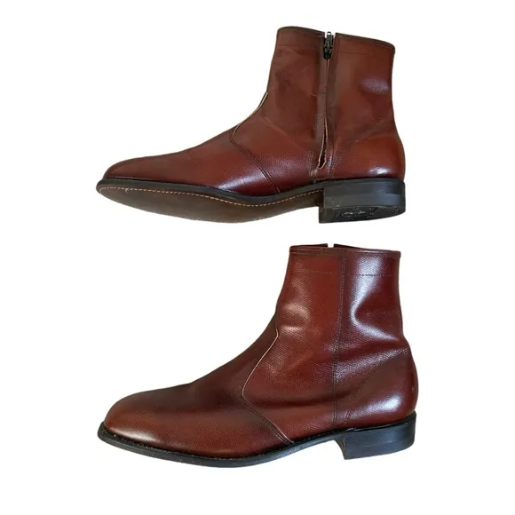 Vintage Mens Western Brown Leather Ankle Boots 13 D Side Zip Goodyear USA Made