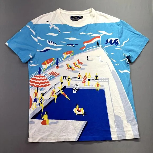 Vintage Polo Ralph Lauren Mens‎ Sz M T Shirt Single Stitch Cruise Ship Sail Boat