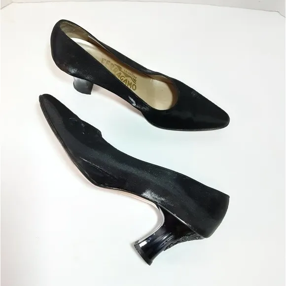 Vintage Salvatore Ferragamo Women's Satin Leather Pumps US 7B Narrow Fit