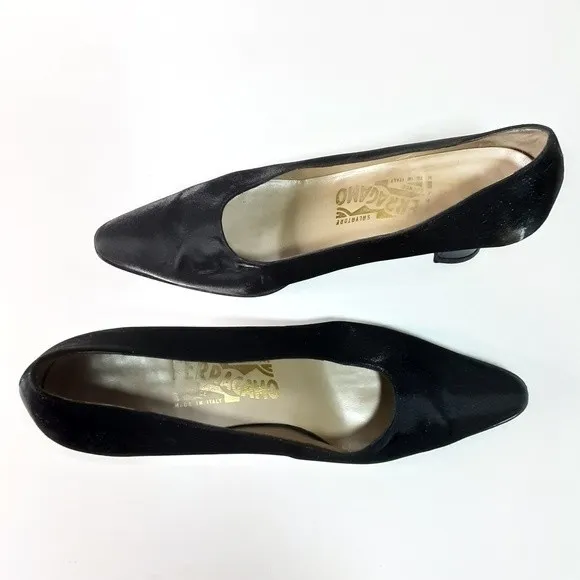 Vintage Salvatore Ferragamo Women's Satin Leather Pumps US 7B Narrow Fit