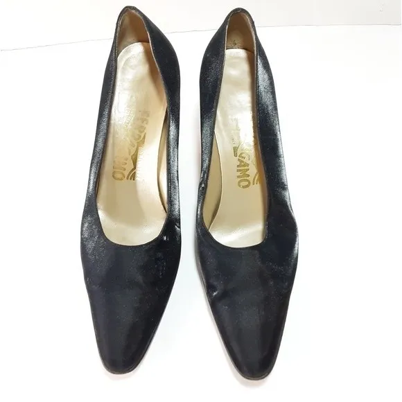 Vintage Salvatore Ferragamo Women's Satin Leather Pumps US 7B Narrow Fit