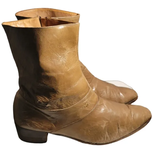 Vintage Stacy Adams Men's Brown Leather Almond Toe Side Zip Boots, 13.
