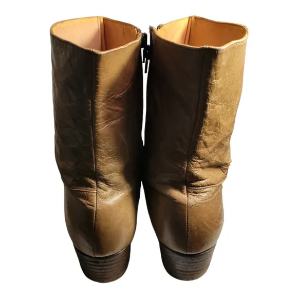 Vintage Stacy Adams Men's Brown Leather Almond Toe Side Zip Boots, 13.