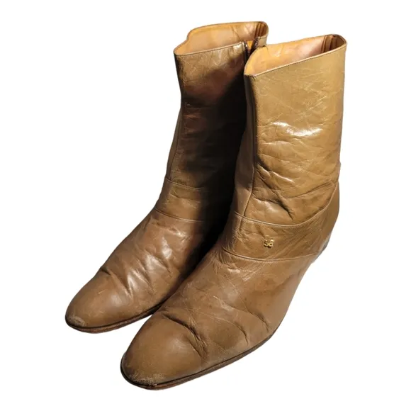 Vintage Stacy Adams Men's Brown Leather Almond Toe Side Zip Boots, 13.