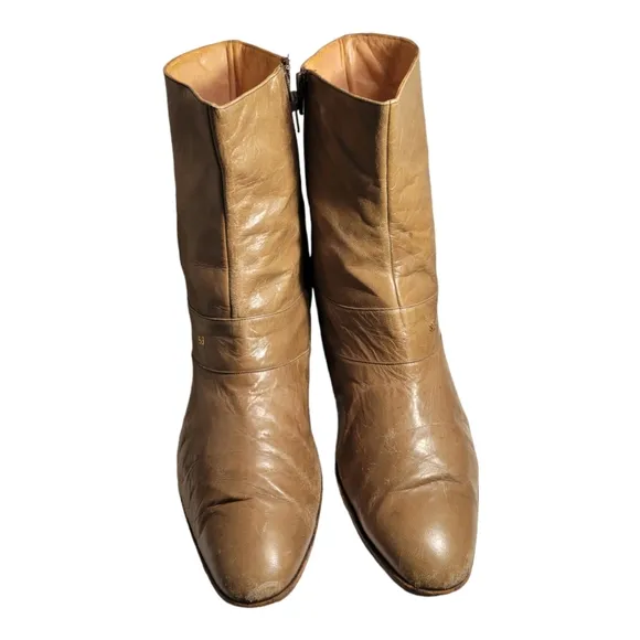 Vintage Stacy Adams Men's Brown Leather Almond Toe Side Zip Boots, 13.