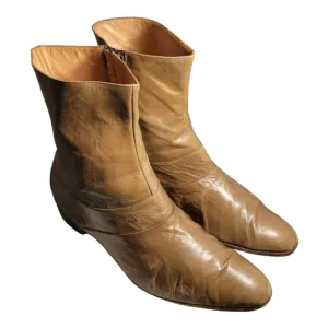 Vintage Stacy Adams Men's Brown Leather Almond Toe Side Zip Boots, 13.