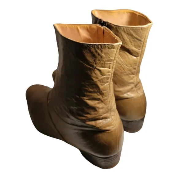 Vintage Stacy Adams Men's Brown Leather Almond Toe Side Zip Boots, 13.