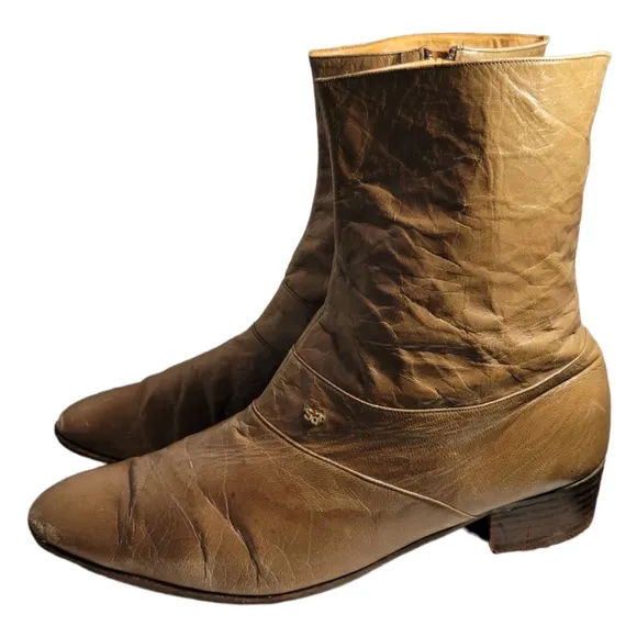Vintage Stacy Adams Men's Brown Leather Almond Toe Side Zip Boots, 13.