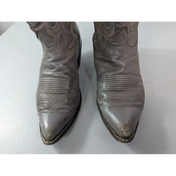 Vintage Tony Lama Boots Womens Gray Leather Western CowGirl Snip Toe Size 9D