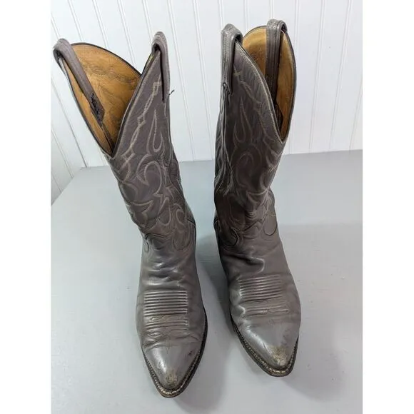 Vintage Tony Lama Boots Womens Gray Leather Western CowGirl Snip Toe Size 9D