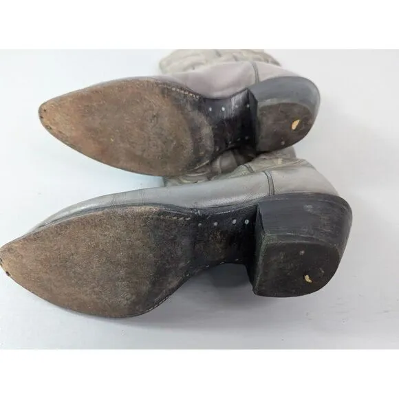 Vintage Tony Lama Boots Womens Gray Leather Western CowGirl Snip Toe Size 9D