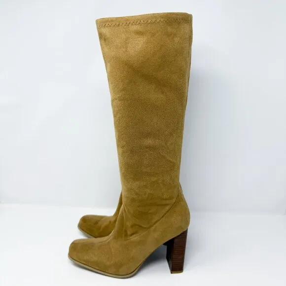 Vintage Y2K Candie’s Tan Faux Suede Knee High Boots Side Zip Women's Size 6 VGUC