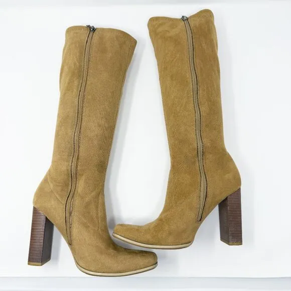 Vintage Y2K Candie’s Tan Faux Suede Knee High Boots Side Zip Women's Size 6 VGUC