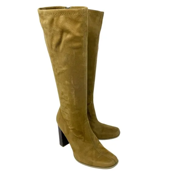 Vintage Y2K Candie’s Tan Faux Suede Knee High Boots Side Zip Women's Size 6 VGUC