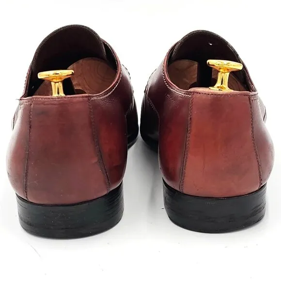 Vintage Yves Saint Laurent Designer Dress Shoes Men's 10 Brown Red Leather Derby