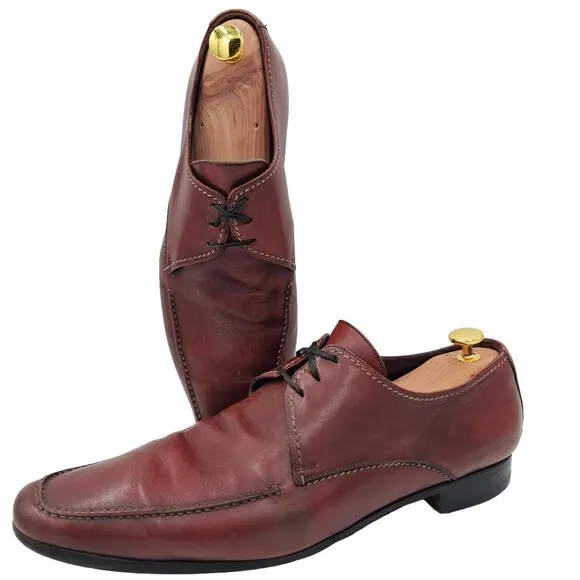 Vintage Yves Saint Laurent Designer Dress Shoes Men's 10 Brown Red Leather Derby