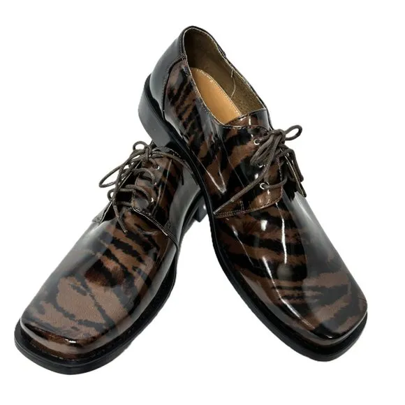 Vintage  Zoot Suit Zebra  Brwn Blk Oxford Formal Dress Shoe Rare OOAK NWOT