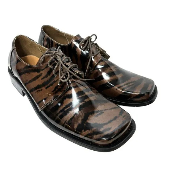 Vintage  Zoot Suit Zebra  Brwn Blk Oxford Formal Dress Shoe Rare OOAK NWOT
