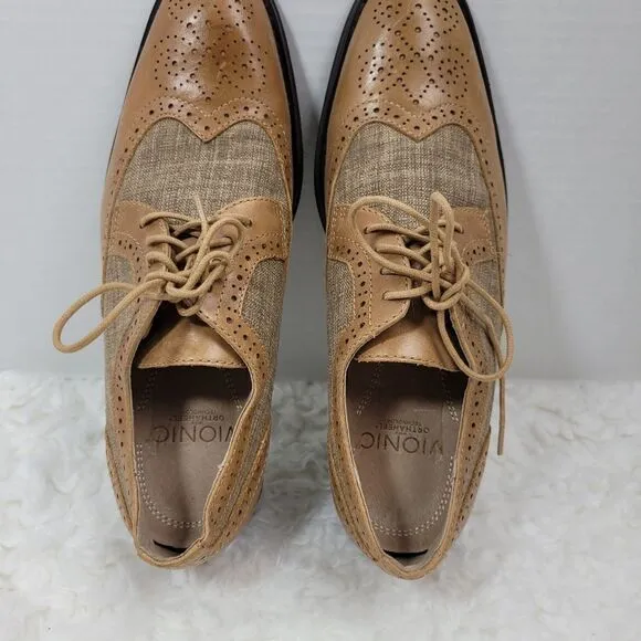 Vionic 505 Roth Derby Shoes Men's Size 9  Tan Toe Wingtip Orthoheel Technology