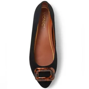 Vionic Amanda Sde Tort Black Suede Buckle Pointed Toe Flats Orthaheel Size US 7