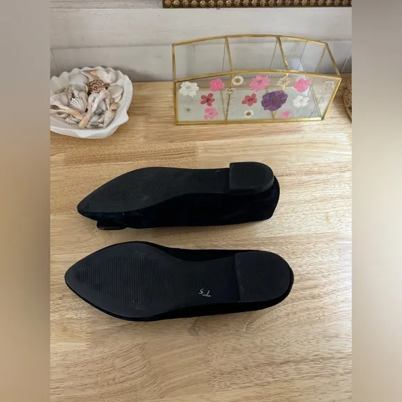 Vionic Amanda Sde Tort Black Suede Buckle Pointed Toe Flats Orthaheel Size US 7