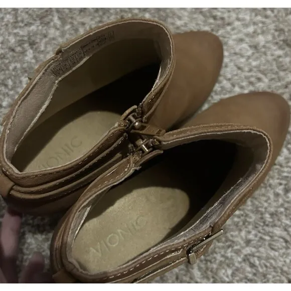 Vionic Ankle Boots Womens 8 Brown Upton Side Zip Almond Toe Casual Leather