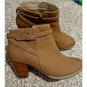 Vionic Ankle Boots Womens 8 Brown Upton Side Zip Almond Toe Casual Leather