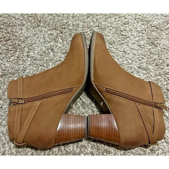Vionic Ankle Boots Womens 8 Brown Upton Side Zip Almond Toe Casual Leather