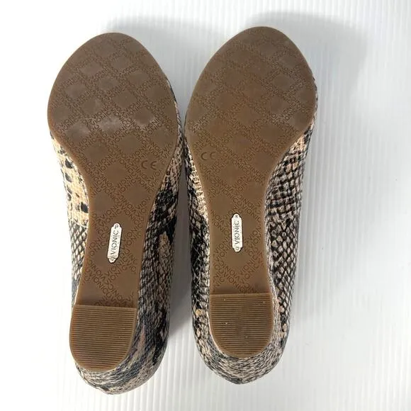 Vionic Antonia Embossed Leather Close Toe Wedges Snakeskin Print Women Size 7.5