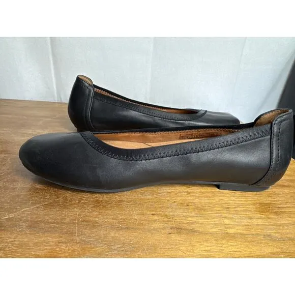 Vionic Caroll Black Leather Shoes Women's 7 Ballet Flats Round Toe Arch Support