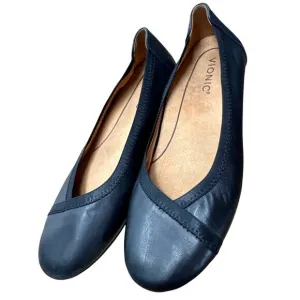 Vionic Caroll Black Leather Shoes Women's 7 Ballet Flats Round Toe Arch Support