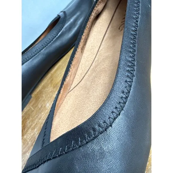 Vionic Caroll Black Leather Shoes Women's 7 Ballet Flats Round Toe Arch Support
