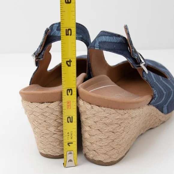 Vionic Cora Lina Wedge Chevron Jute Shoes Slingback Espadrille Blue Tan Size 7