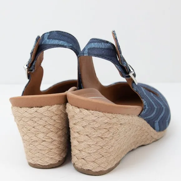 Vionic Cora Lina Wedge Chevron Jute Shoes Slingback Espadrille Blue Tan Size 7