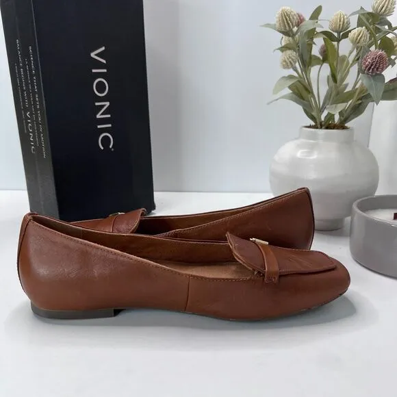 Vionic Hayes Skimmers Leather Loafer Flats Tan J0816L4201 Women's 9.5M Comfort