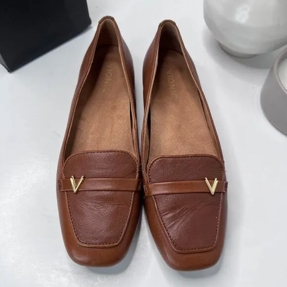 Vionic Hayes Skimmers Leather Loafer Flats Tan J0816L4201 Women's 9.5M Comfort