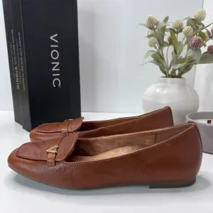 Vionic Hayes Skimmers Leather Loafer Flats Tan J0816L4201 Women's 9.5M Comfort
