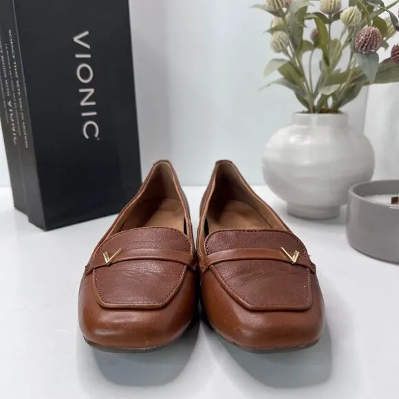 Vionic Hayes Skimmers Leather Loafer Flats Tan J0816L4201 Women's 9.5M Comfort