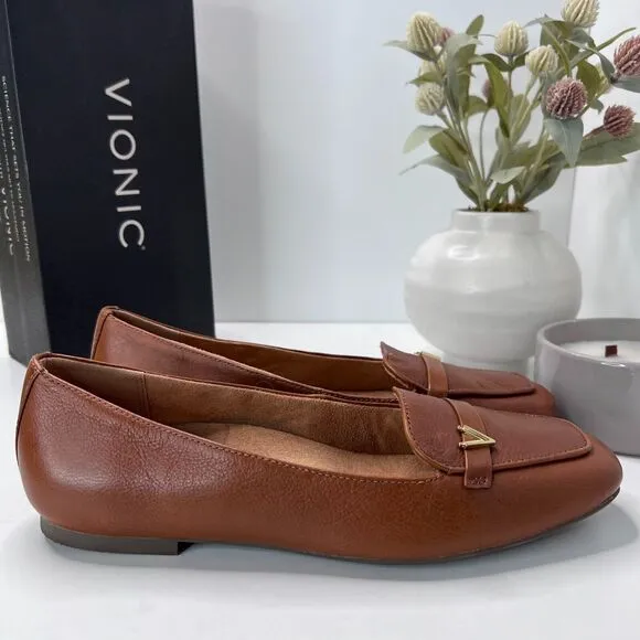 Vionic Hayes Skimmers Leather Loafer Flats Tan J0816L4201 Women's 9.5M Comfort