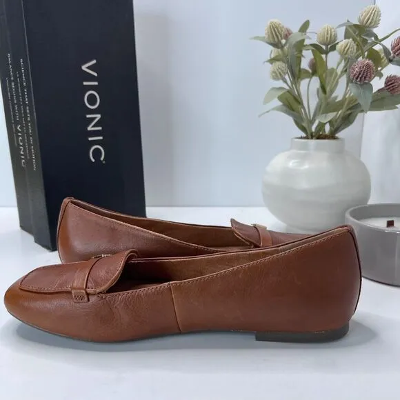 Vionic Hayes Skimmers Leather Loafer Flats Tan J0816L4201 Women's 9.5M Comfort