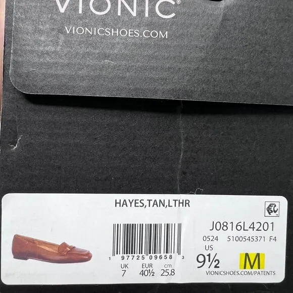 Vionic Hayes Skimmers Leather Loafer Flats Tan J0816L4201 Women's 9.5M Comfort