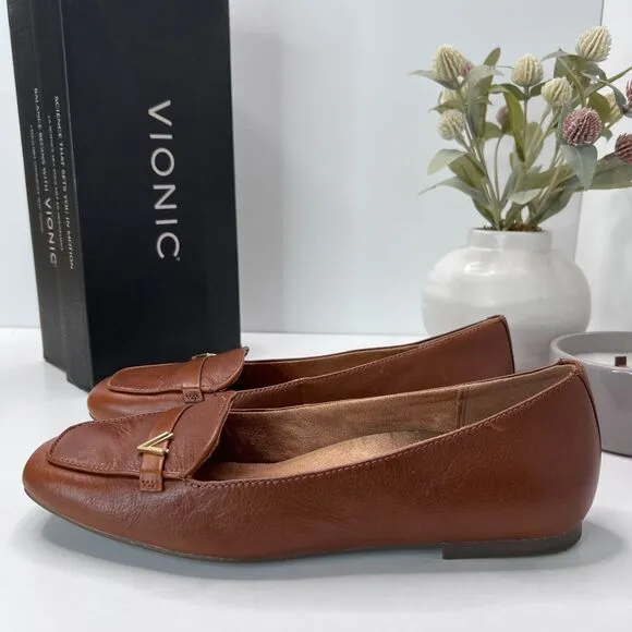Vionic Hayes Skimmers Leather Loafer Flats Tan J0816L4201 Women's 9.5M Comfort