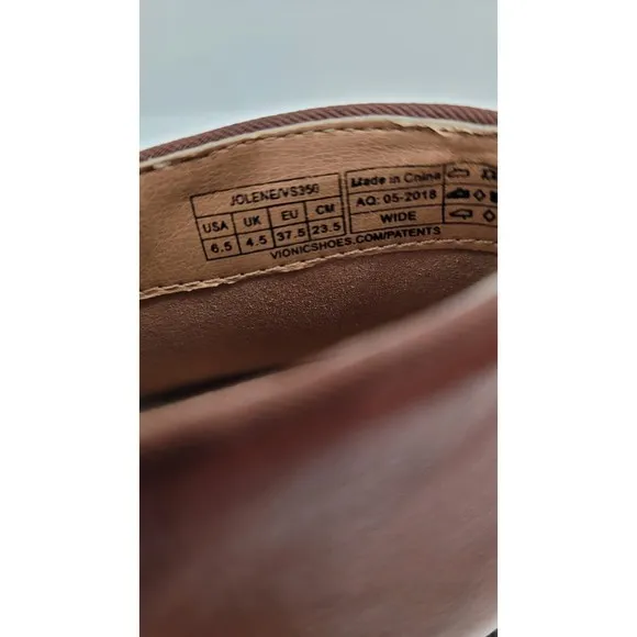 Vionic Jolene Leather Mocha Distressed Side Zip Women Ankle Booties Sz.6.5